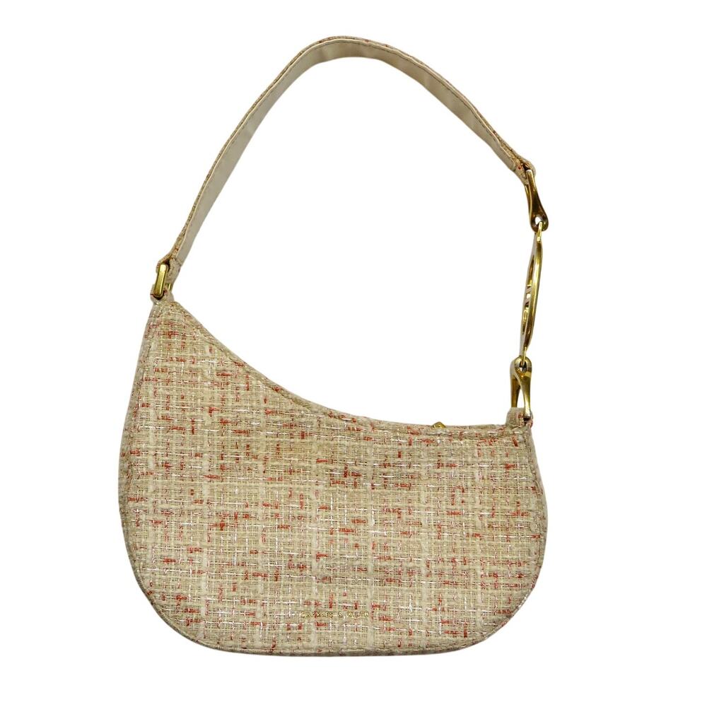 Charles & Keith Cream Tweed Asymmetrical Shoulder Bag